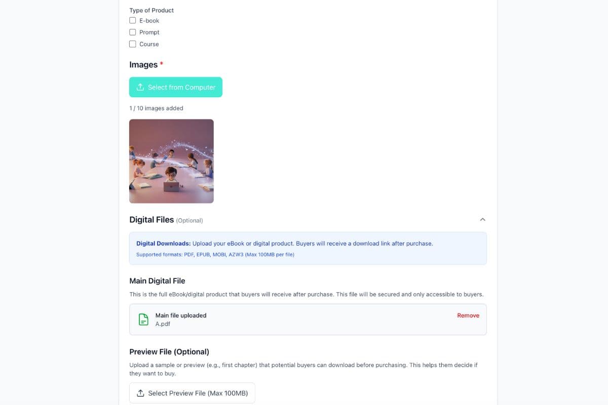 Imagination Market create listing area