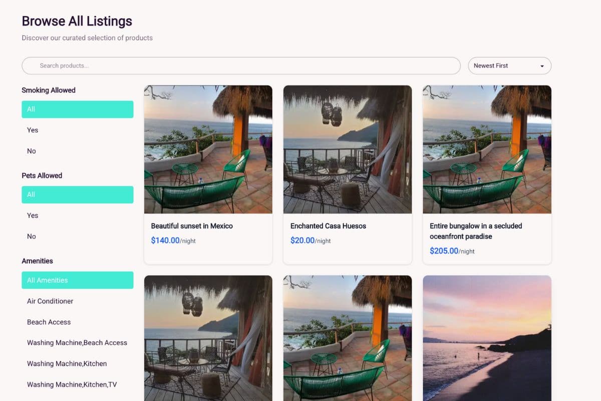 RareRoamer listings page with map